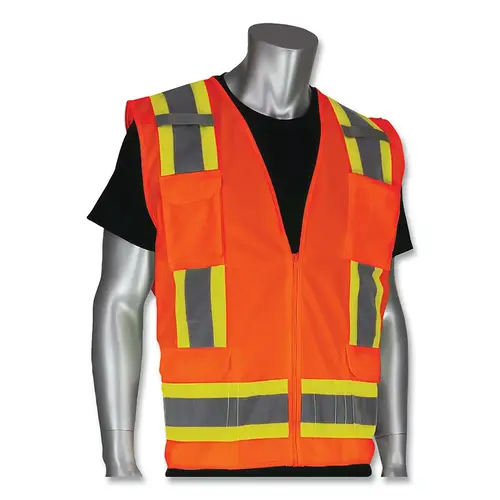 PIP 3020500ORG/M Class 2 Type R Two-Tone Surveyors Vest, Medium, Hi-Vis Orange