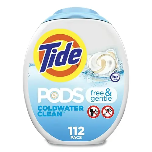 TIDE 03229 Free & Gentle Laundry Detergent, 94.2 oz, 112 Count, Tub, Fresh Scent