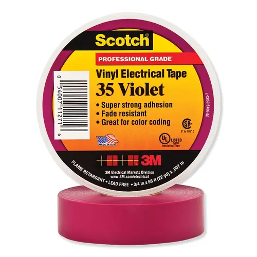 SCOTCH 499237 Vinyl Electrical Color Coding Tape, 35, 1/2 in W x 20 ft L, Violet