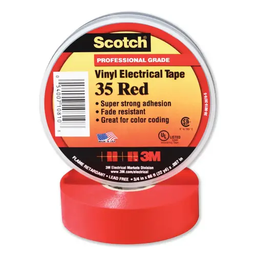 SCOTCH 102243 Vinyl Electrical Color Coding Tape, 35, 1/2 in W x 20 ft L, Red