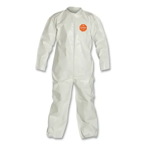 DuPont SL120BXL Tychem  4000 Coverall, Bound Seams, Collar, Open Wrists and Anckles, Zipper Front, Storm Flap, White, X-Large - pack of 12