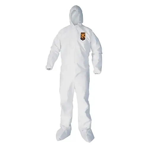 KLEENGUARD 4432214 A40 Liquid & Particle Protection Coveralls, Zipper Front/Hood/Elastic Wrists/Ankles, White, Medium - pack of 25