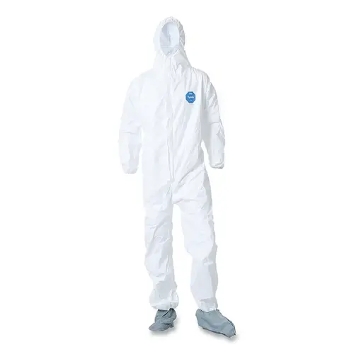 DuPont TY122S2XL Tyvek  400 Coverall, Serged Seams,Attached Hood, Boots, Elastic Waist/Wrist/Ankles, Front Zipper, Storm Flap, White, 2X-Large