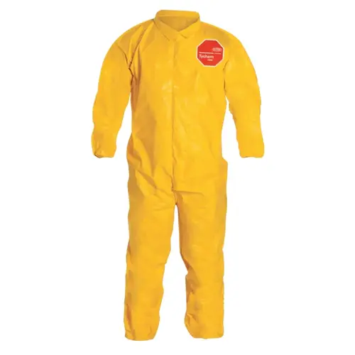 DuPont QC125B-XL Tychem  2000 Coverall, Bound Seams, Collar, Elastic Wrists and Ankles, Zipper Front, Storm Flap, Yellow, X-Large - pack of 12