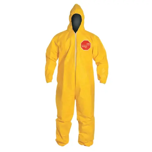 DuPont QC127S-4XL Tychem  2000 Coverall, Serged Seams, Attached Hood, Elastic Wrists and Ankles, Zipper Front, Storm Flap, Yellow, 4X-Large