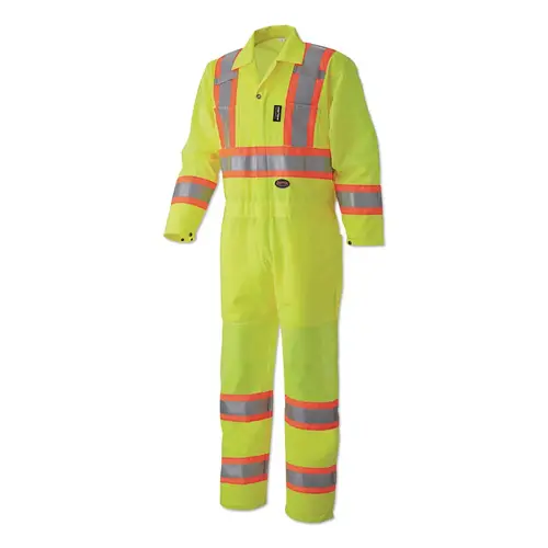 Pioneer V1070160U-XS FR Cotton Coveralls with Reflective Trim, Hi-Viz Yellow/Green, Size XS