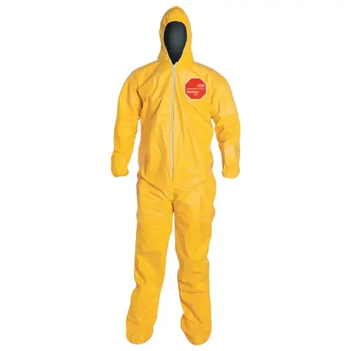 DuPont QC122SM Tychem  2000 Coverall, Serged Seams, Attached Hood and Socks, Elastic Wrists, Zipper Front, Storm Flap, Yellow, Medium - pack of 12