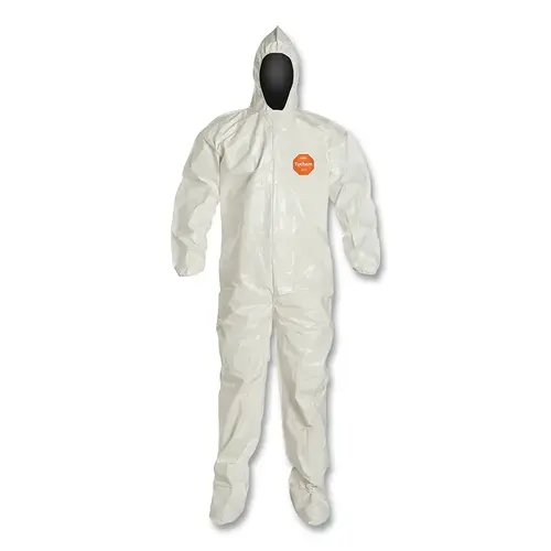 DuPont SL122B-3XL-BN Tychem  4000 Coverall, Attached Hood and Sock, Elastic Wrists, Zipper, Storm Flap, White, 3X-Large, Berry Amendment Compliant