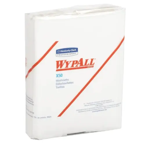 WypAll 35025 X50 Cleaning Cloth, White, 12.5 in W x 10 L, 26 Sheets/PK, 1/4 Fold