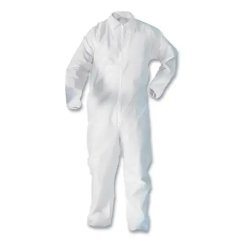 KLEENGUARD 68966 KGA20 Lightweight Coverall, Zip Front, Elastic Wrists, Open Ankle, White, Large