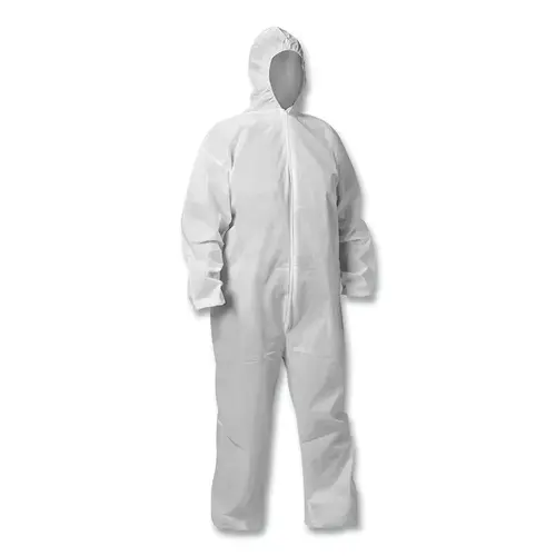 KLEENGUARD 68974 KGA20 Lightweight Coverall, Hooded, Zip Front, Elastic Wrists and Ankles, White, 2X-Large