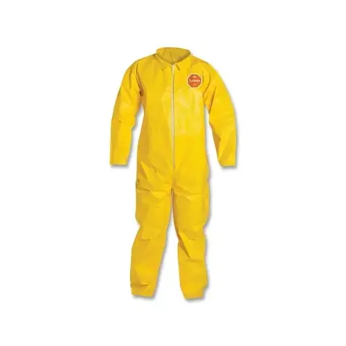 DuPont QC120S-4XL Tychem  2000 Coverall, Serged Seams, Collar, Zipper Front, Open Wrists and Ankles, Storm Flap, Yellow, 4X-Large - pack of 12