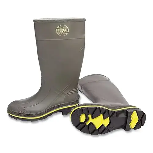 Servus 75101-080 Pro  PVC Boots, Steel Toe, Size 8, 15 in H, PVC, Gray with Black/Yellow Sole Pair