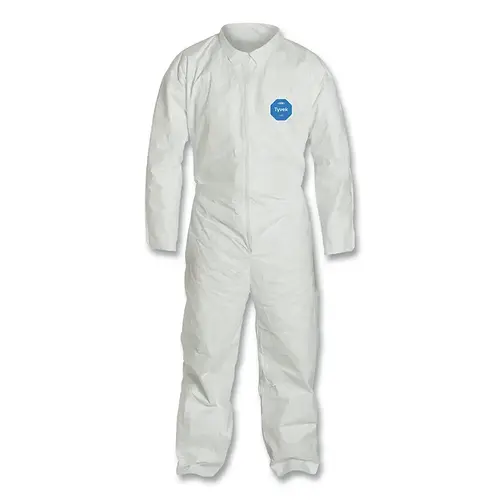 DuPont TY120S-XL Tyvek  400 Coverall, Serged Seams, Collar, Elastic Waist, Open Wrists/Ankles, Front Zipper, Storm Flap, White, X-Large