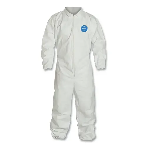 DuPont TY125S-5X Tyvek  400 Coverall, Serged Seams, Collar, Elastic Waist, Elastic Wrists and Ankles, Zipper Front, Storm Flap, White, 5XL