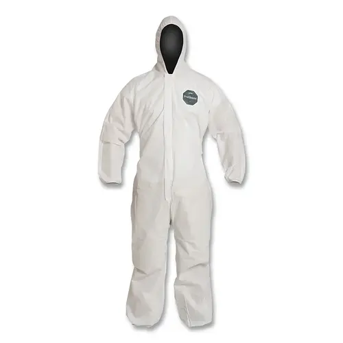 DuPont PB127SW-LG Proshield  10 Coverall, Serged Seams, Attached Hood, Elastic Wrists and Ankles, Zipper Front, Storm Flap, White, Large