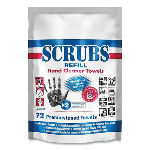 SCRUBS 42270 Scrubs-In-A-Bucket  Hand Cleaning Towel Refill, Blue/White, 10.5 in W, 12 in L, 72 Wipes - pack of 6