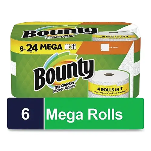 BOUNTY 06100 Paper Towel, White, 14.9 cm W x 27.9 cm L per Sheet, Mega Pack - pack of 6