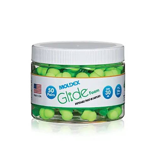 Moldex 6686 Earplug Canister, Glide  Multi-Curved Stem Twist-In, Foam, Green, Disposable - pack of 50