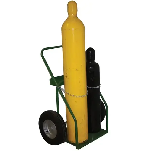 SAFTCART 86116 800 Series Cart, Holds 2 Cylinders, 9.5 in dia., 16 in Pneumatic Wheels Green