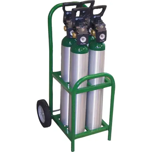 SAFTCART MDE4 Medical Series Carts, Holds 4 D/E Cylinders, 8" Semi-Pneumatic, Steel Wheels Green