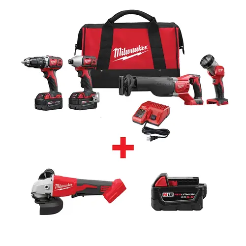 M18  Cordless 4-Tool Combo Kit, 18 V, Lithium Ion, with Free Cut-off/Grinder and Battery
