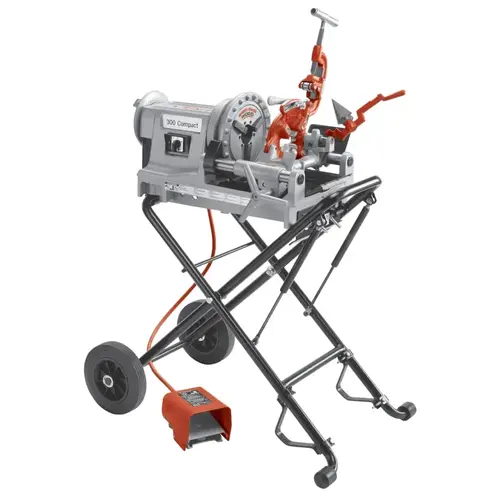 Model 300 Compact Power Threading Machine, 1/2 in to 2 in (NPT) Pipe Cap, Hammer Chuck, Stand Included, 36 RPM
