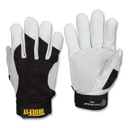 Tillman 1470L TrueFit  Leather-Palm Gloves, 1470, Top Grain Goatskin/Rough Side Out Goatskin Palm/Spandex BOH, Lg, Black/Pearl - pack of 12