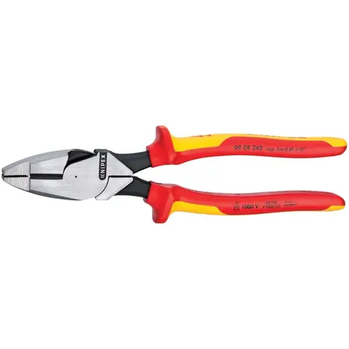 Knipex 0908240SBA New England Linesman Pliers, 9 1/2 in Length, Insulated Handle - pack of 6