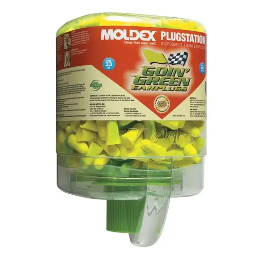 Moldex 6646 PlugStation  Earplug Dispenser, Disposable Plastic Bottle, Foam Earplugs, Green Swirls, Goin' Green  - pack of 250