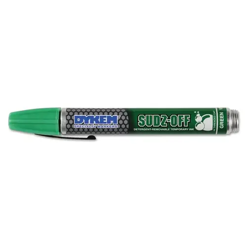 Dykem 44371 SUDZ OFF  Detergent Removable Temporary Marker, Green, Threaded Cap Tip