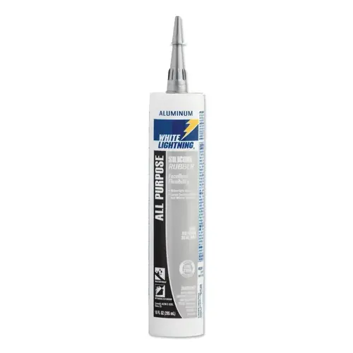 White Lightning W11124510 Silicone Rubber All Purpose Sealant, 10 oz Tube, Aluminum - pack of 12