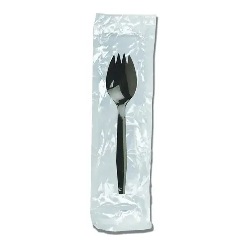 D & W FINE PACK P1005E-WR D & W Fine Pack Individually Wrapped Ebony Black Spork, 1000 Each