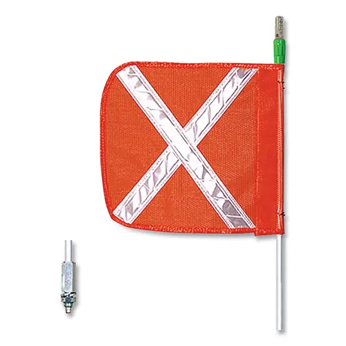 CHECKERS FS3XO General Purpose Safety Whip, 12 in x 11 in Org Flag w/Refl Wh X, Thrd Hex Base, Non-Lighted, 3 ft Whip