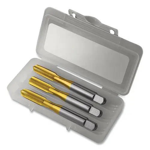 Greenfield Threading 174509 Straight Flute 3-Piece Hand Tap Set TiN, #10-32 Tap Thread Size, 2-3/8 in OAL, 4 Flutes Titanium Nitride