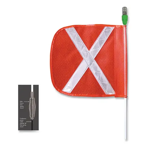 CHECKERS AP512OW8PT Warning Whip, 12 in Org Flag w/Refl White X, 5 ft Whip