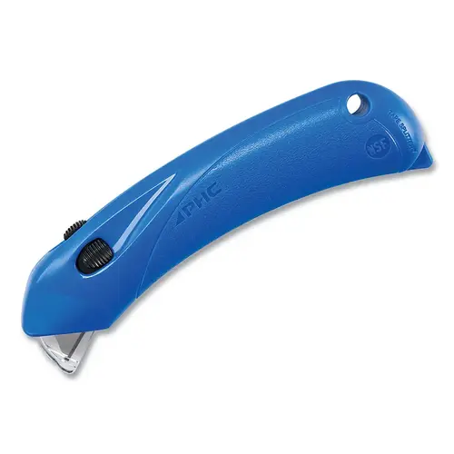 Pacific Handy Cutter E222024 Disposable Restaurant Safety Cutter, NSF-Certified, 3-Button, Plastic, Pointed, Blue