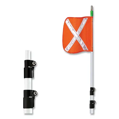CHECKERS TPCWHP15XL16O Warning Whips with Telescoping Pole, 16 in x 16 in Org Flag w/Refl Wh X, Lighted, 15 ft Whip, Light/Base Sold Separately