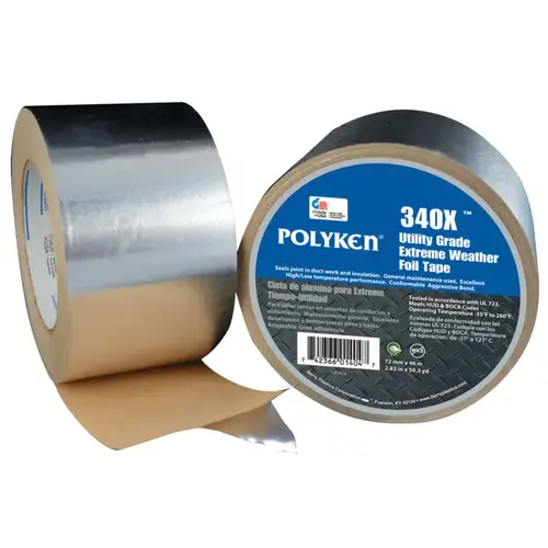 Polyken 1283419 340X Utility Extreme Weather Foil Tape, 72 mm X 46 m, 3 mil, Aluminum