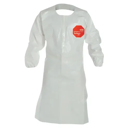 DuPont SL275T-4X Tychem  4000 Long Sleeved Apron with Elastic Wrists, 29-1/2 in W x 47-1/4 in L, Tyvek /Saranex  23-P, White, 4X-Large