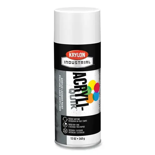 Krylon Industrial K01502A07 ACRYLI-QUIK  Acrylic Lacquer Paint, 12 oz, White, Flat