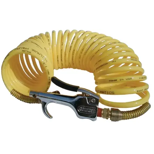 Coilhose 600N12A Safety Blow Gun & Nylon Recoil Assembly, 600-S, 1/4 in x 12 ft, Yellow