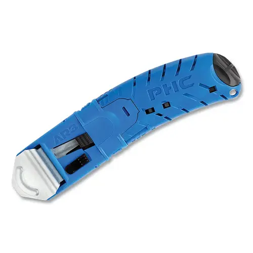 Pacific Handy Cutter E213014 AR3  Guarded Safety Knife, Smart-Retract, Button, Plastic, 5 Additional Blades, Blue