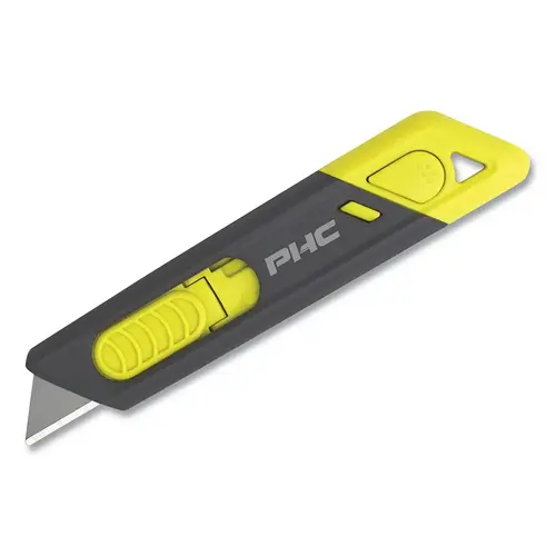 Pacific Handy Cutter E132059 Metti  Safety Knife, Auto-Retract, Slide, Rounded Point, Plastic, Grey/Green