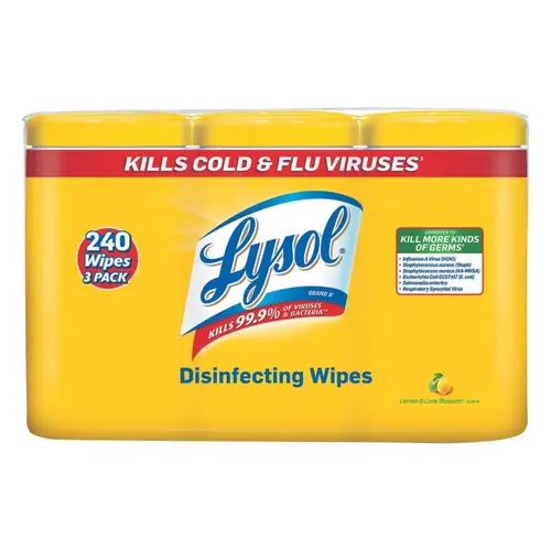 LYSOL 84251 Disinfecting Wipe, 7 x 8, Lemon and Lime Blossom, 80/Canister White