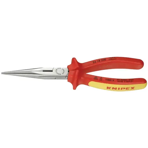 Knipex 2618200US Long Nose Pliers with Cutters, Straight, Vanadium Steel, 8 in
