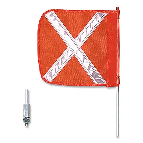 CHECKERS FS8X16O General Purpose Safety Whip, 16 in x 16 in Org Flag w/Refl Wh X, Thrd Hex Base, Non-Lighted, 8 ft Whip