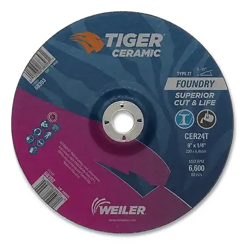 Tiger 68392 Tiger  Grinding Wheel, 9 in dia x 1/4 in Thick x 7/8 in Arbor, 30 Grit, Ceramic Alumina, Type 27, 10 EA/BX Brown - pack of 10
