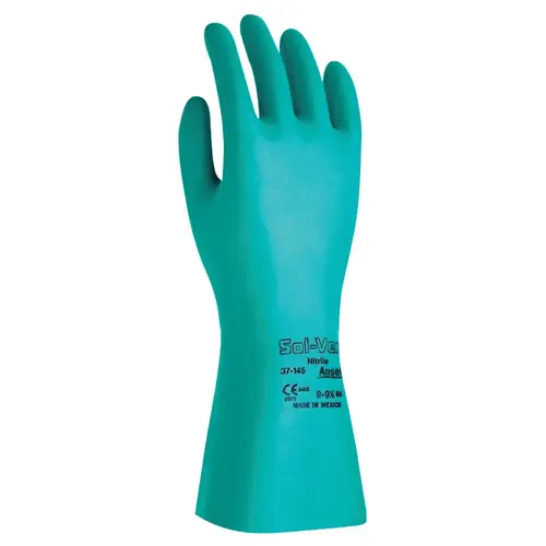 AlphaTec Solvex 37-175-7 37-175 Nitrile Gloves, Gauntlet Cuff, Cotton Flock Lined, Size 7, Green, 17 mil