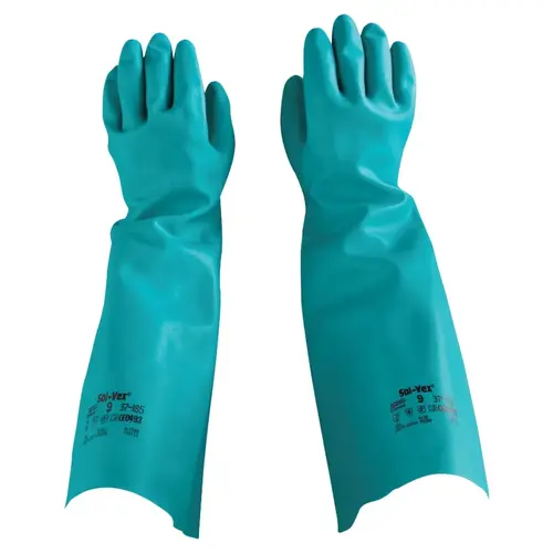AlphaTec Solvex 371859 37-185 Nitrile Gloves, Gauntlet Cuff, Unlined, Size 9, Green, 22 mil - pack of 12